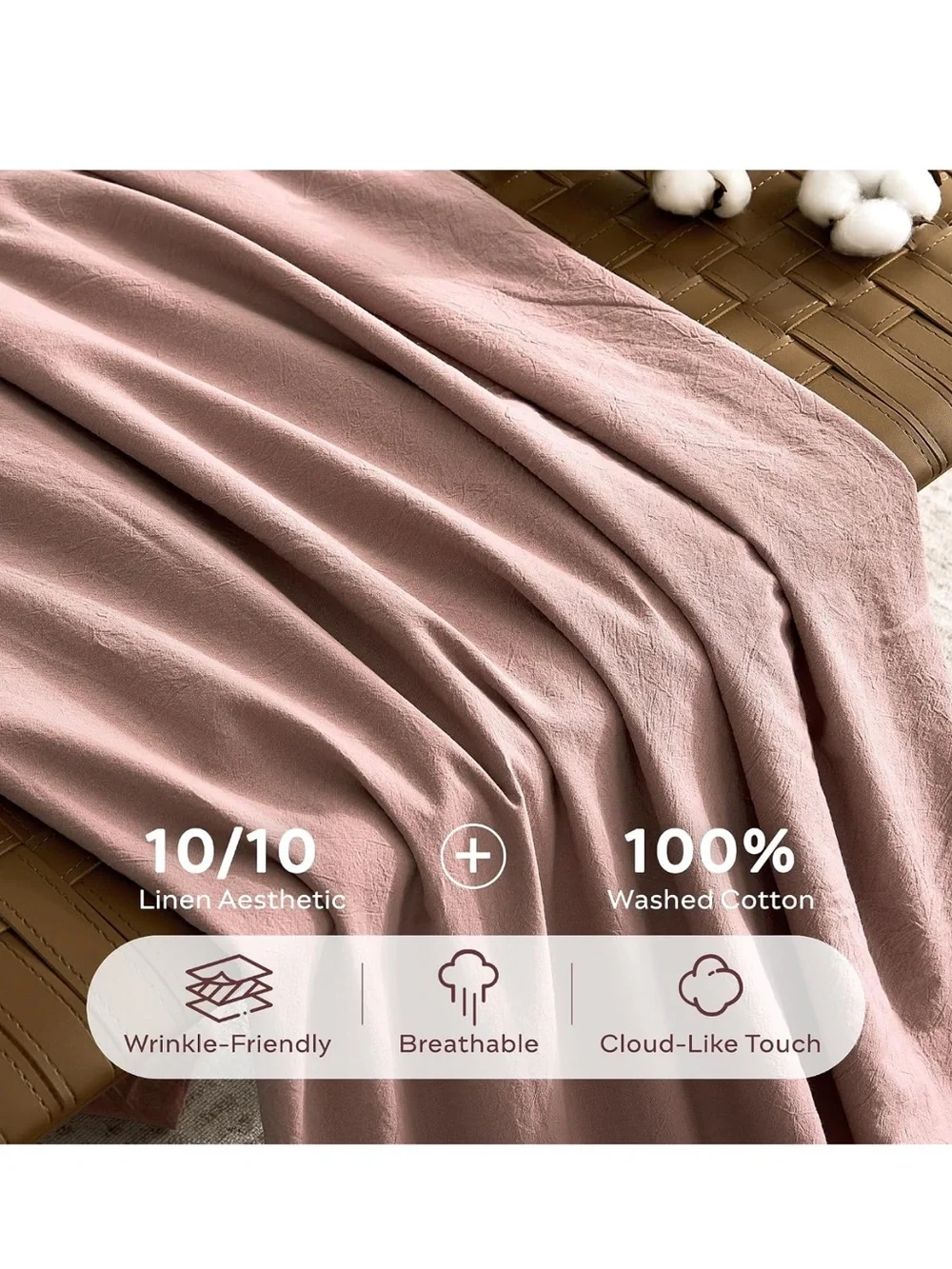 100% Washed Cotton Darker Rose Duvet Cover Twin, Linen-Like
